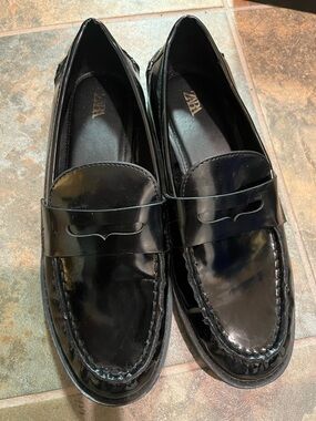 Zara Black Patent Penny Loafers for Men